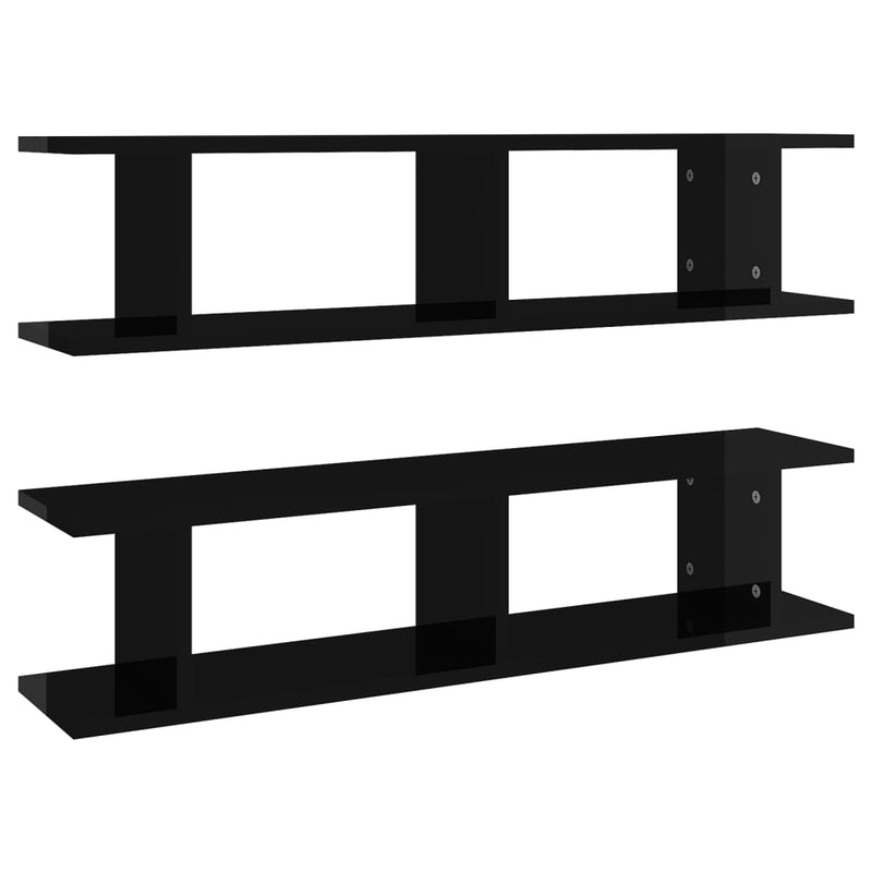 Wandschappen 2 st 90x18x20 cm spaanplaat hoogglans zwart MeubelReus