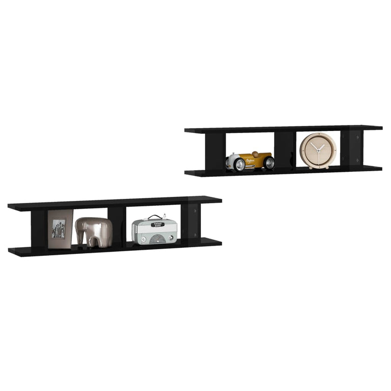 Wandschappen 2 st 90x18x20 cm spaanplaat hoogglans zwart MeubelReus