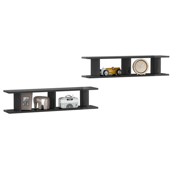 Wandschappen 2 st 90x18x20 cm spaanplaat hoogglans grijs MeubelReus