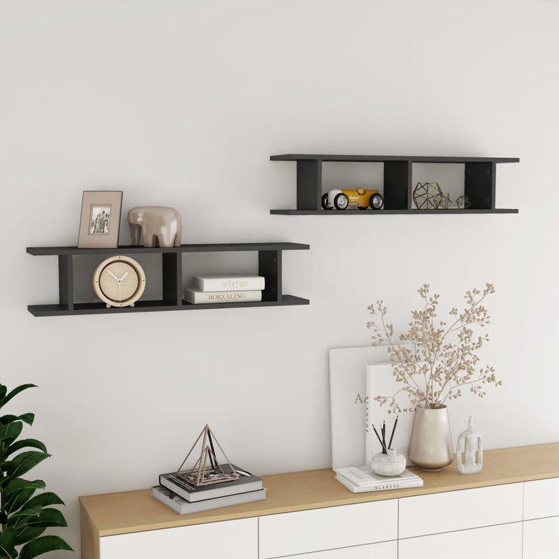 Wandschappen 2 st 90x18x20 cm spaanplaat hoogglans grijs MeubelReus