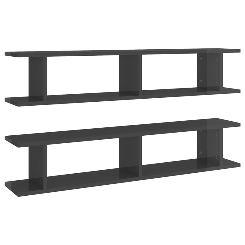 Wandschappen 2 st 105x18x20 cm spaanplaat hoogglans grijs MeubelReus