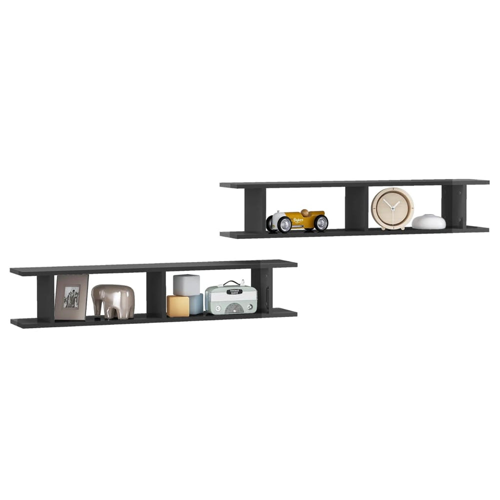 Wandschappen 2 st 105x18x20 cm spaanplaat hoogglans grijs MeubelReus