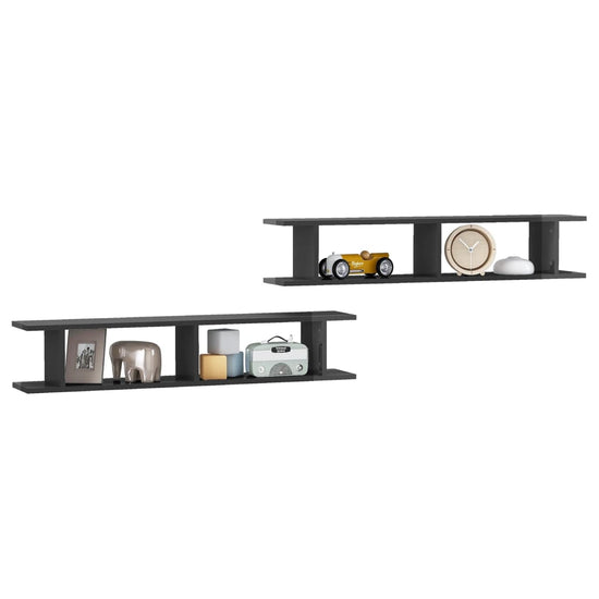 Wandschappen 2 st 105x18x20 cm spaanplaat hoogglans grijs MeubelReus