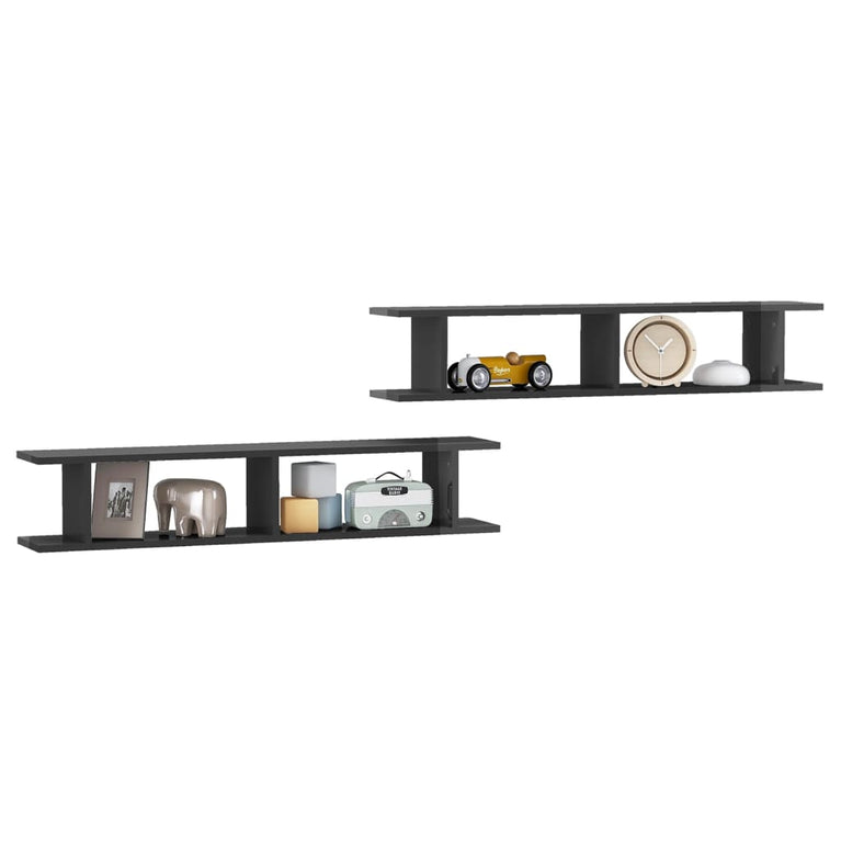 Wandschappen 2 st 105x18x20 cm spaanplaat hoogglans grijs MeubelReus