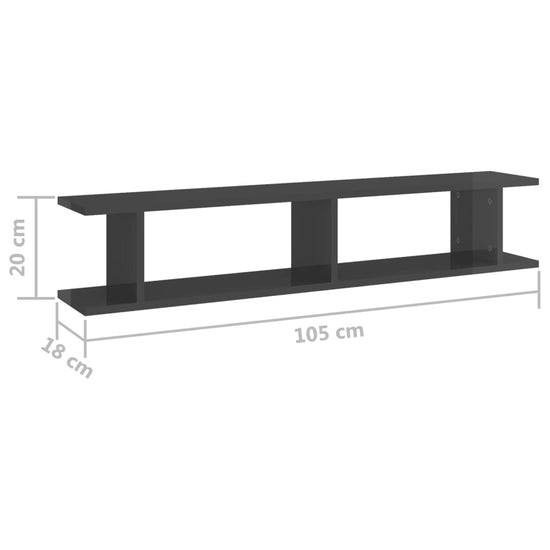 Wandschappen 2 st 105x18x20 cm spaanplaat hoogglans grijs MeubelReus