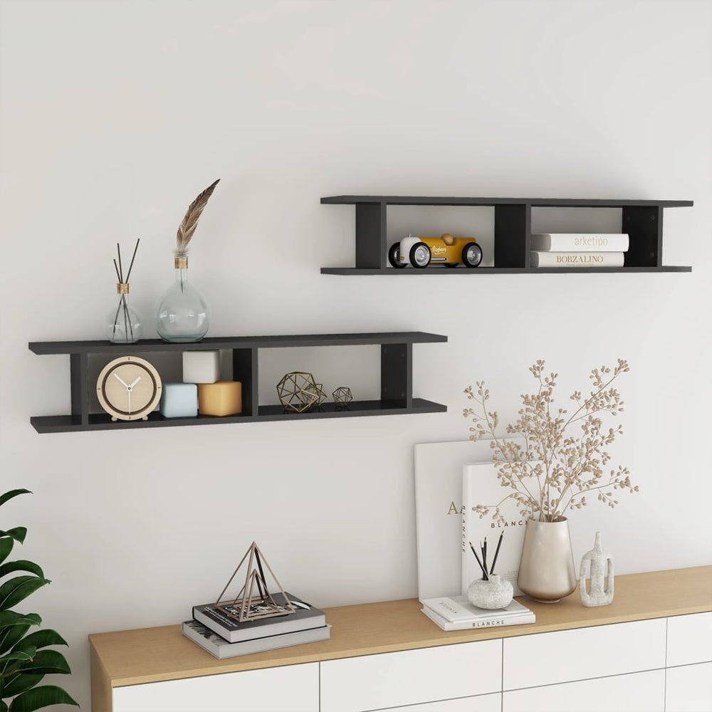 Wandschappen 2 st 105x18x20 cm spaanplaat hoogglans grijs MeubelReus
