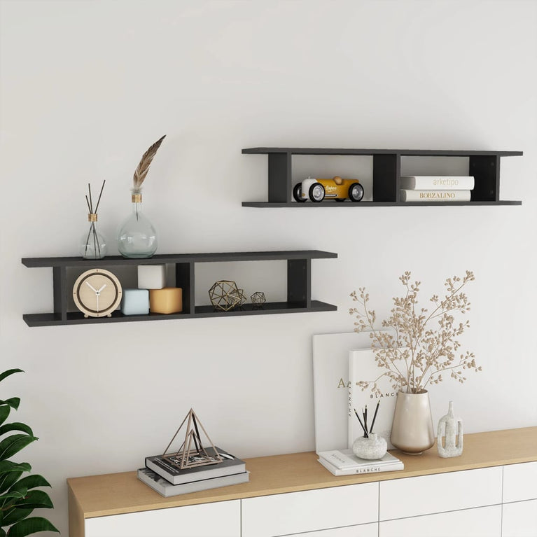 Wandschappen 2 st 105x18x20 cm spaanplaat hoogglans grijs MeubelReus