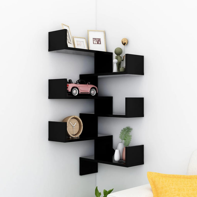 Hoekwandschappen 2 st 40x40x50 cm spaanplaat zwart MeubelReus