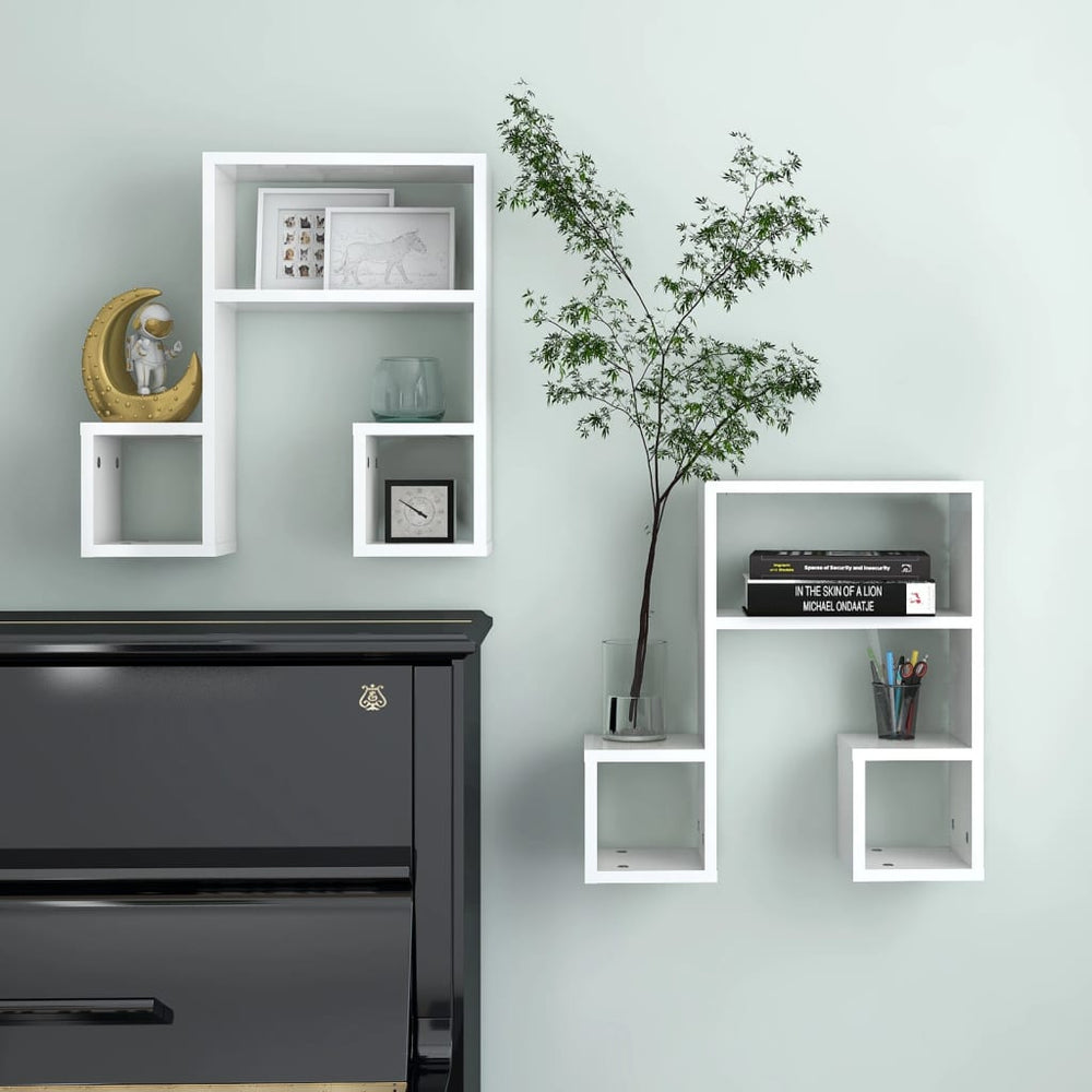 Wandschappen 2 st 50x15x50 cm spaanplaat hoogglans wit MeubelReus