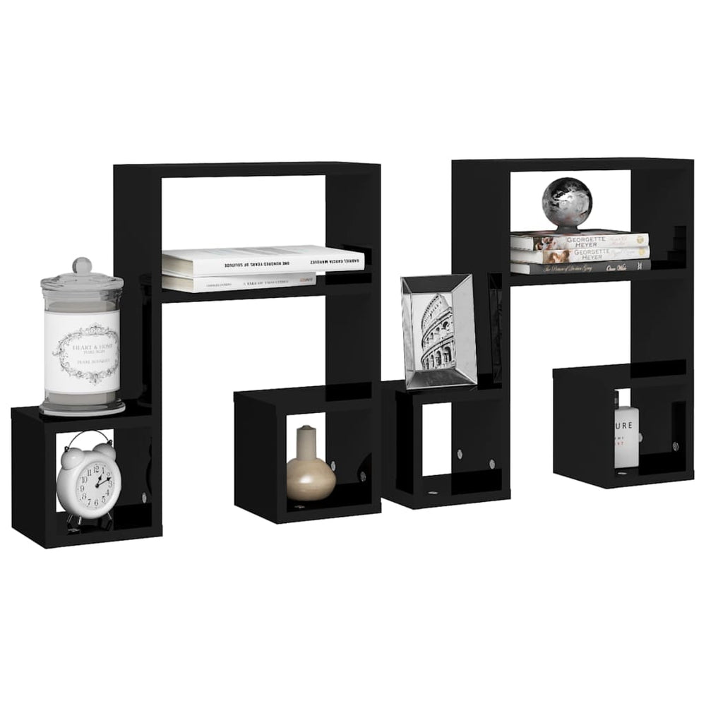 Wandschappen 2 st 50x15x50 cm spaanplaat hoogglans zwart MeubelReus