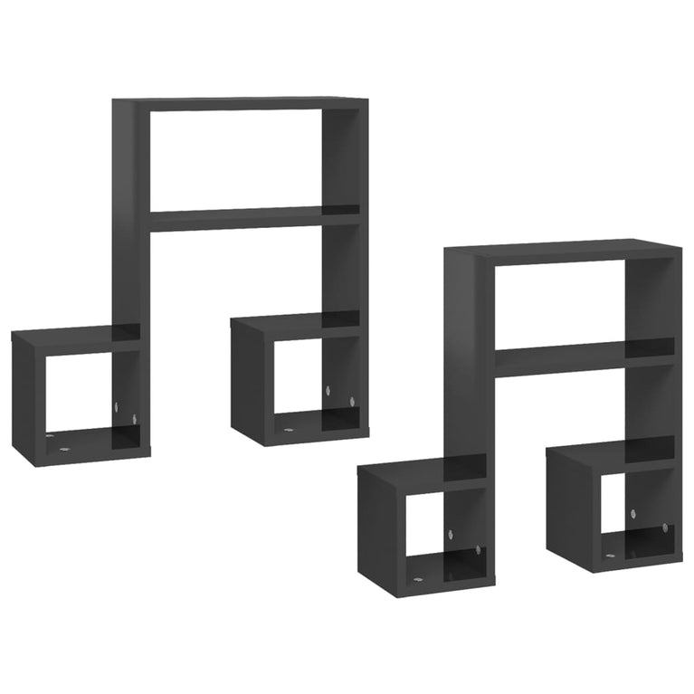 Wandschappen 2 st 50x15x50 cm spaanplaat hoogglans grijs MeubelReus