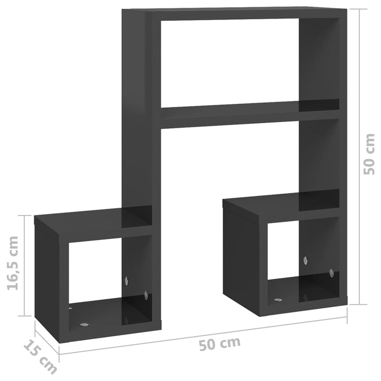 Wandschappen 2 st 50x15x50 cm spaanplaat hoogglans grijs MeubelReus