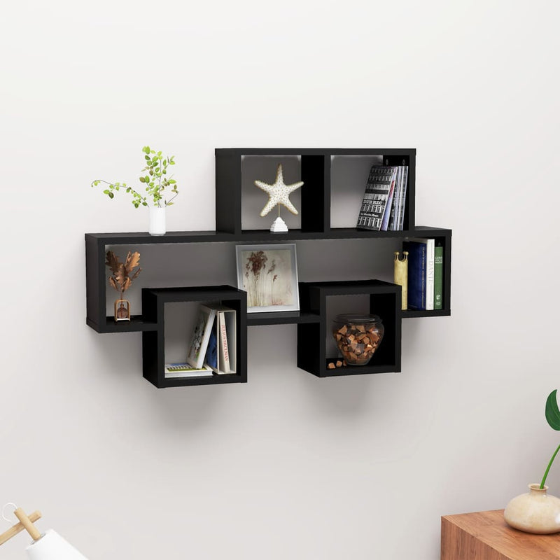 Wandschap auto-vormig 82x15x51 cm bewerkt hout zwart MeubelReus