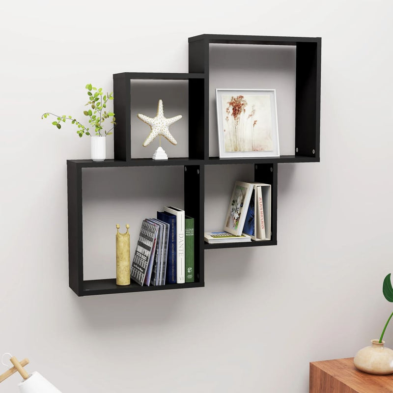 Wandschap kubus 80x15x78,5 cm spaanplaat zwart MeubelReus