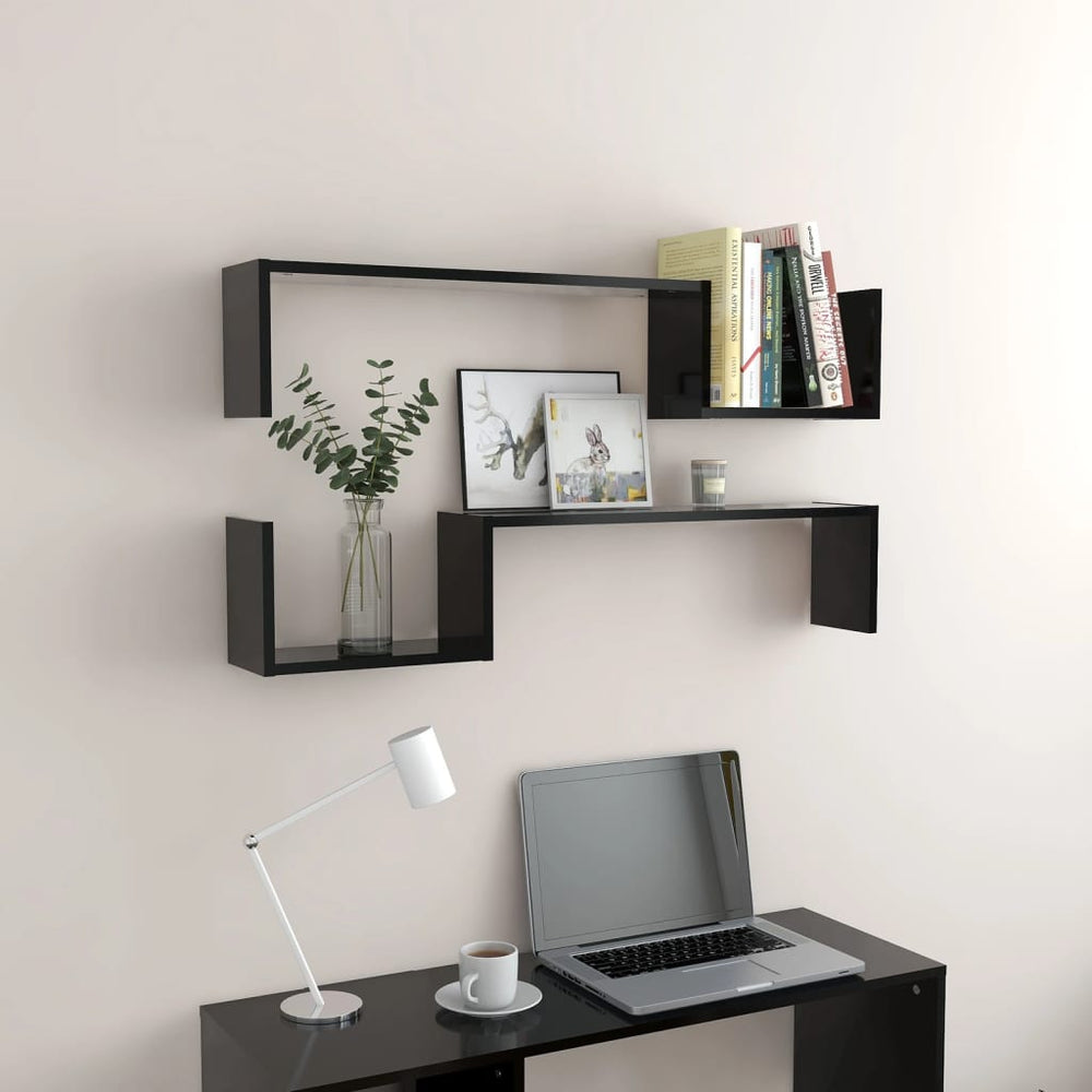 Wandschappen 2 st 100x15x20 cm spaanplaat zwart MeubelReus