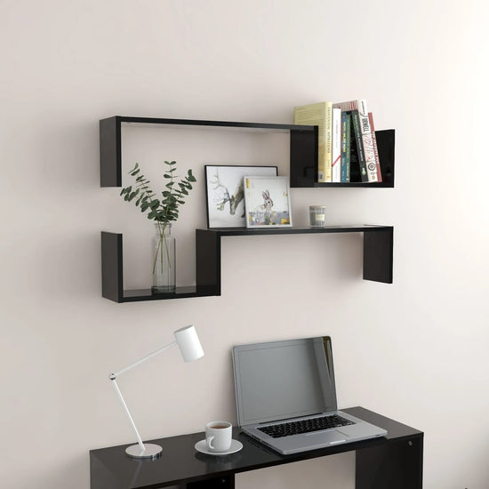 Wandschappen 2 st 100x15x20 cm spaanplaat zwart MeubelReus