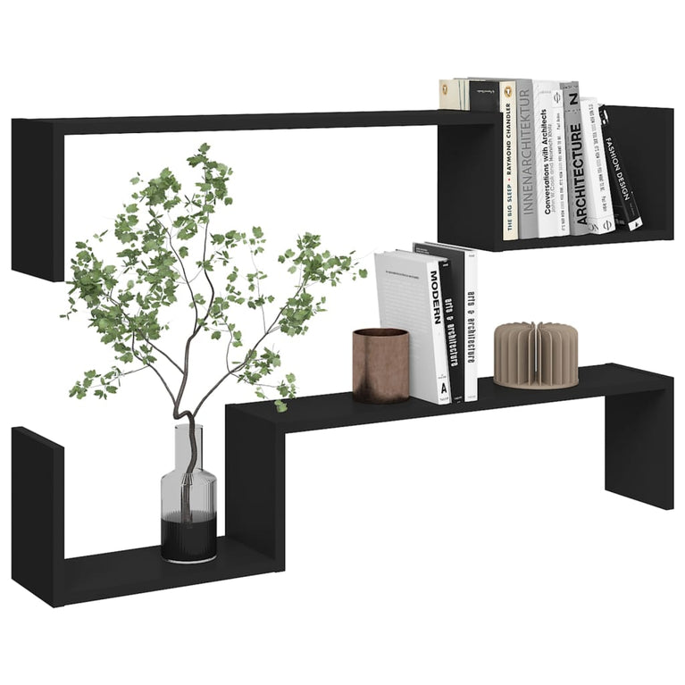 Wandschappen 2 st 100x15x20 cm spaanplaat zwart MeubelReus