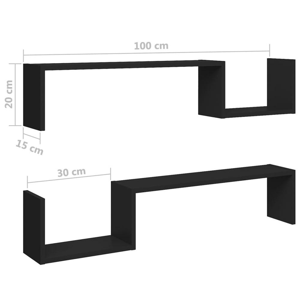 Wandschappen 2 st 100x15x20 cm spaanplaat zwart MeubelReus