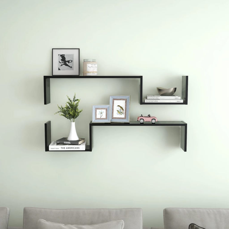 Wandschappen 2 st 100x15x20 cm spaanplaat zwart MeubelReus