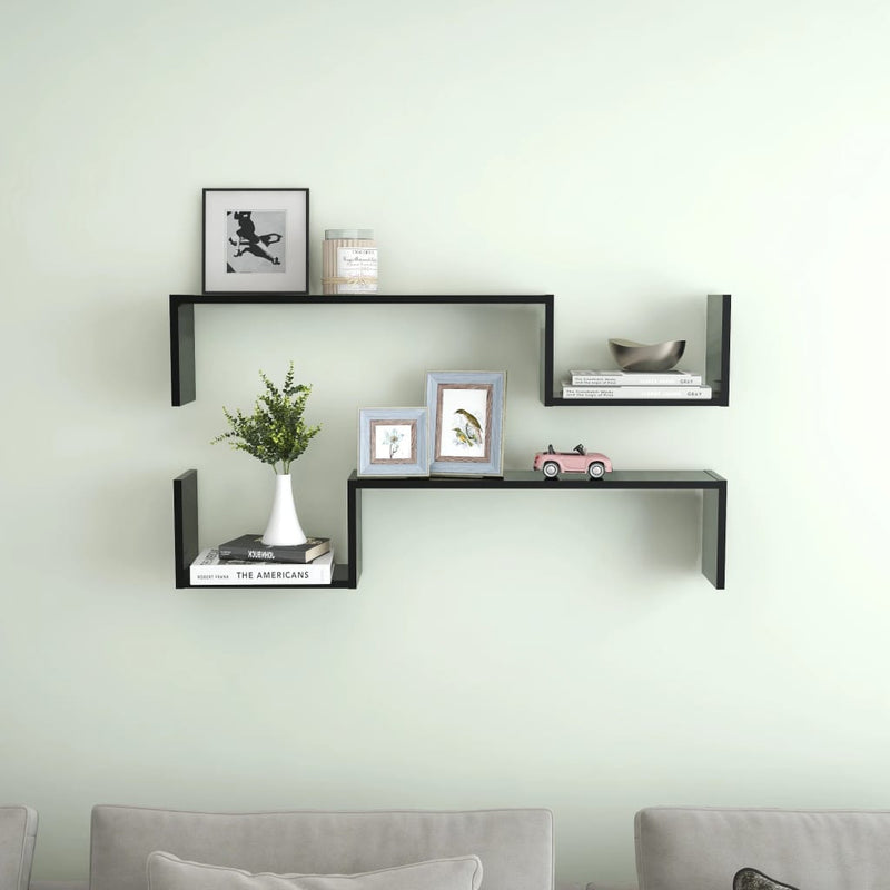 Wandschappen 2 st 100x15x20 cm spaanplaat zwart MeubelReus
