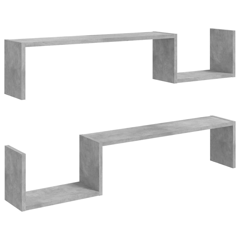 Wandschappen 2 st 100x15x20 cm spaanplaat betongrijs MeubelReus