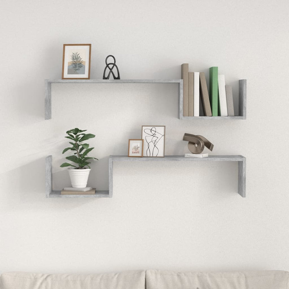 Wandschappen 2 st 100x15x20 cm spaanplaat betongrijs MeubelReus