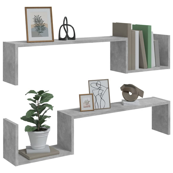 Wandschappen 2 st 100x15x20 cm spaanplaat betongrijs MeubelReus