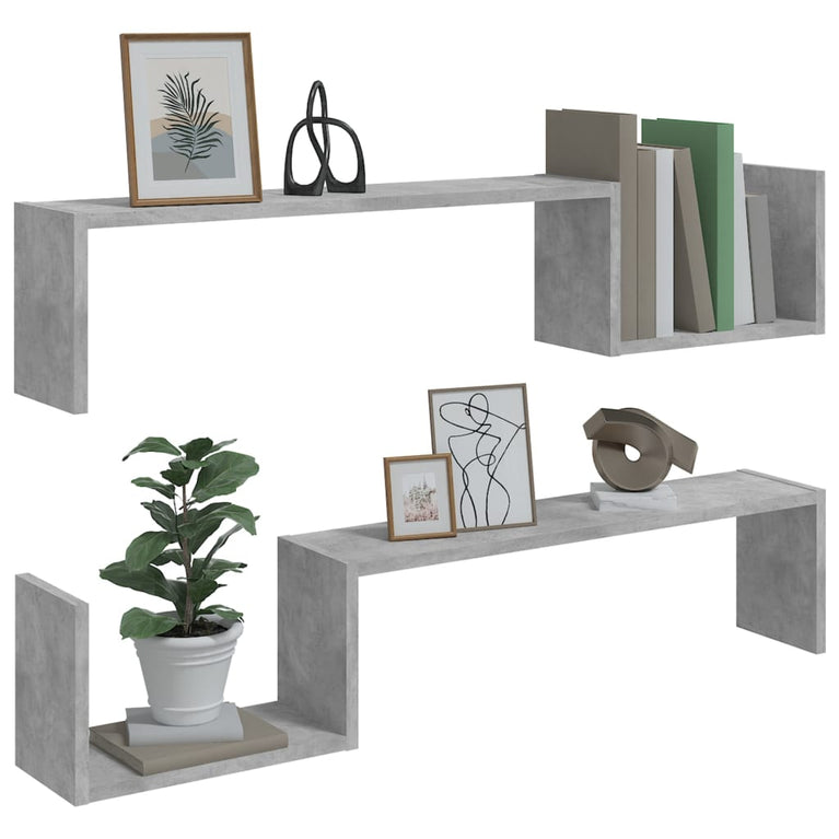 Wandschappen 2 st 100x15x20 cm spaanplaat betongrijs MeubelReus