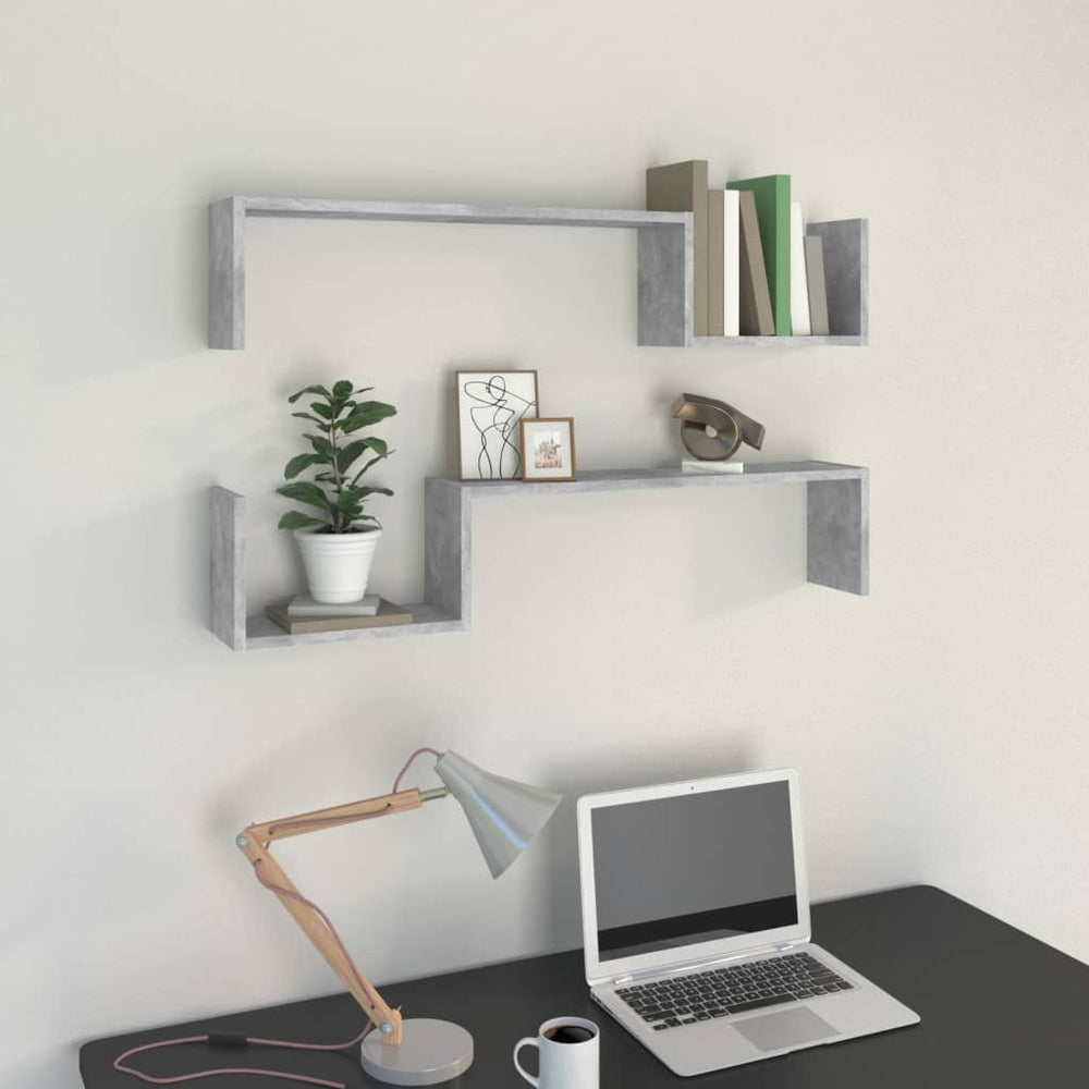 Wandschappen 2 st 100x15x20 cm spaanplaat betongrijs MeubelReus
