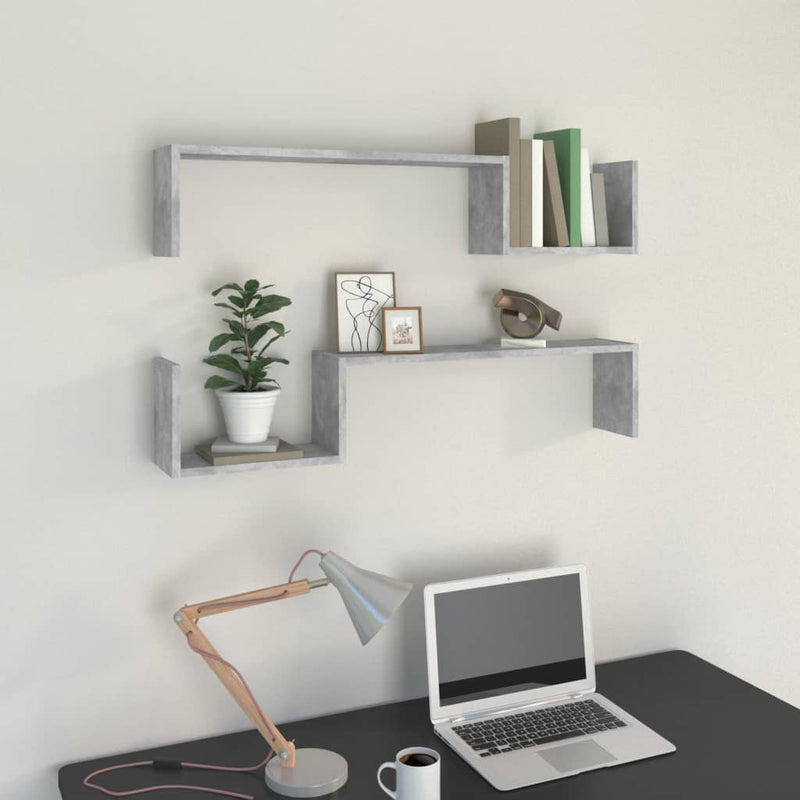 Wandschappen 2 st 100x15x20 cm spaanplaat betongrijs MeubelReus