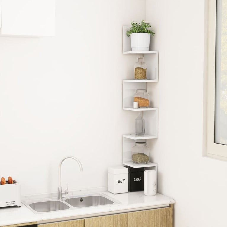 Hoekwandschap 20x20x127,5 cm spaanplaat hoogglans wit MeubelReus
