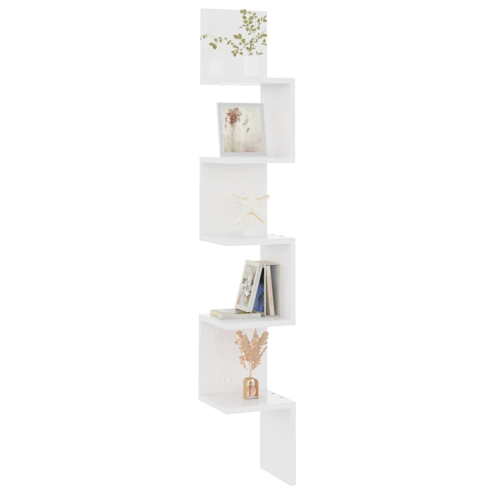 Hoekwandschap 20x20x127,5 cm spaanplaat hoogglans wit MeubelReus