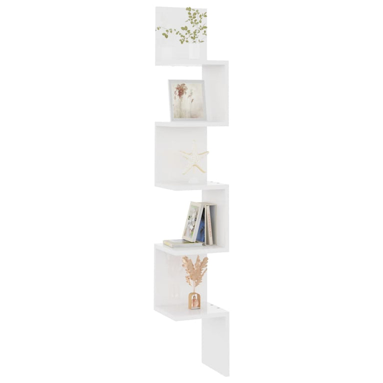 Hoekwandschap 20x20x127,5 cm spaanplaat hoogglans wit MeubelReus