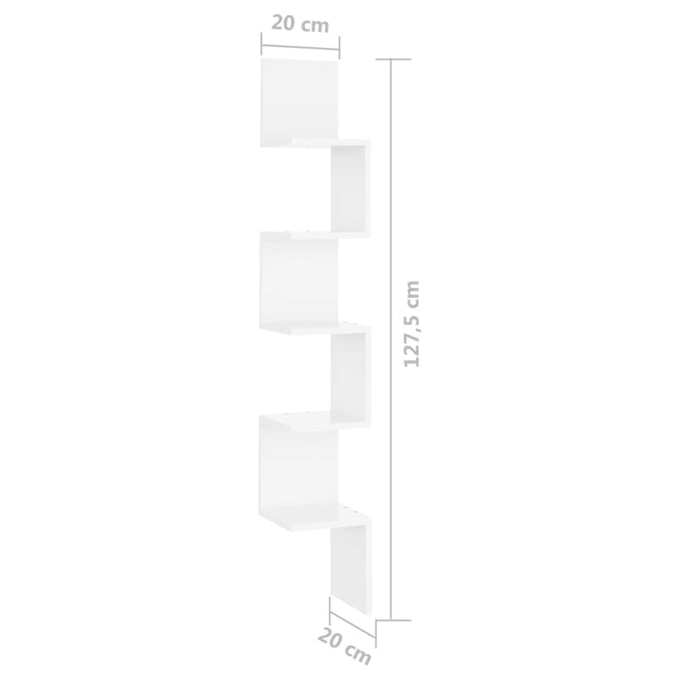 Hoekwandschap 20x20x127,5 cm spaanplaat hoogglans wit MeubelReus