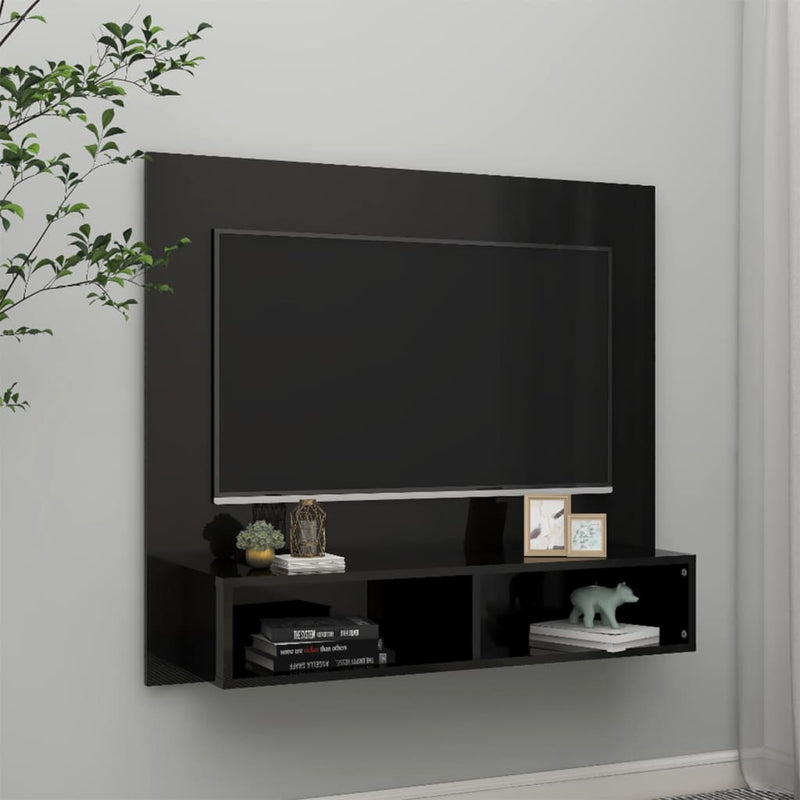 Tv-wandmeubel 102x23,5x90 cm spaanplaat hoogglans zwart MeubelReus
