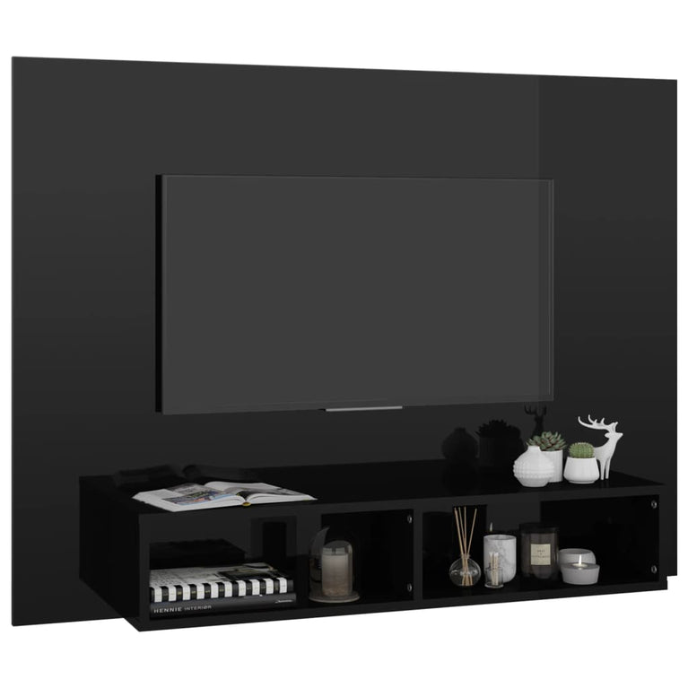 Tv-wandmeubel 120x23,5x90 cm spaanplaat hoogglans zwart MeubelReus