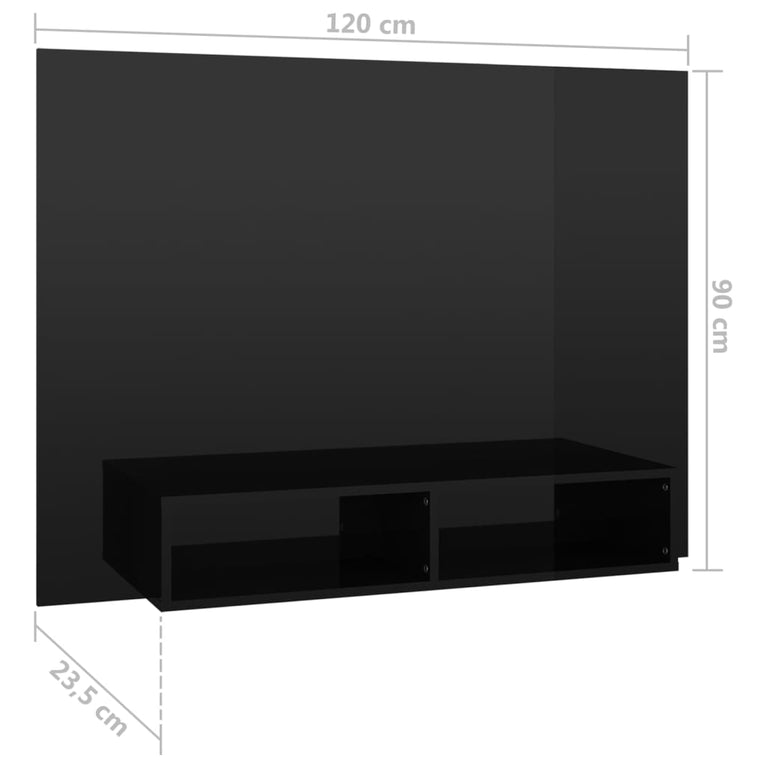 Tv-wandmeubel 120x23,5x90 cm spaanplaat hoogglans zwart MeubelReus