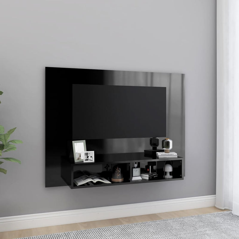 Tv-wandmeubel 120x23,5x90 cm spaanplaat hoogglans zwart MeubelReus