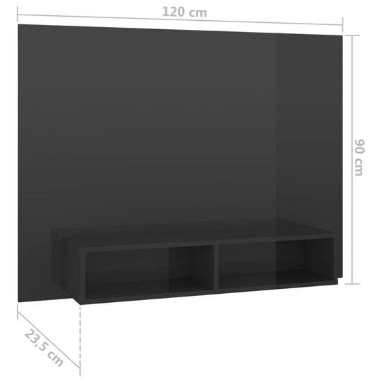 Tv-wandmeubel 120x23,5x90 cm spaanplaat hoogglans grijs MeubelReus