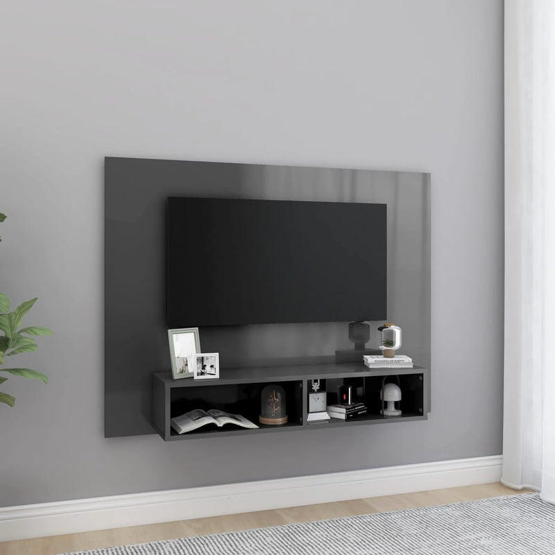 Tv-wandmeubel 120x23,5x90 cm spaanplaat hoogglans grijs MeubelReus