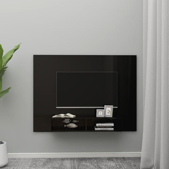 Tv-wandmeubel 135x23,5x90 cm spaanplaat hoogglans zwart MeubelReus