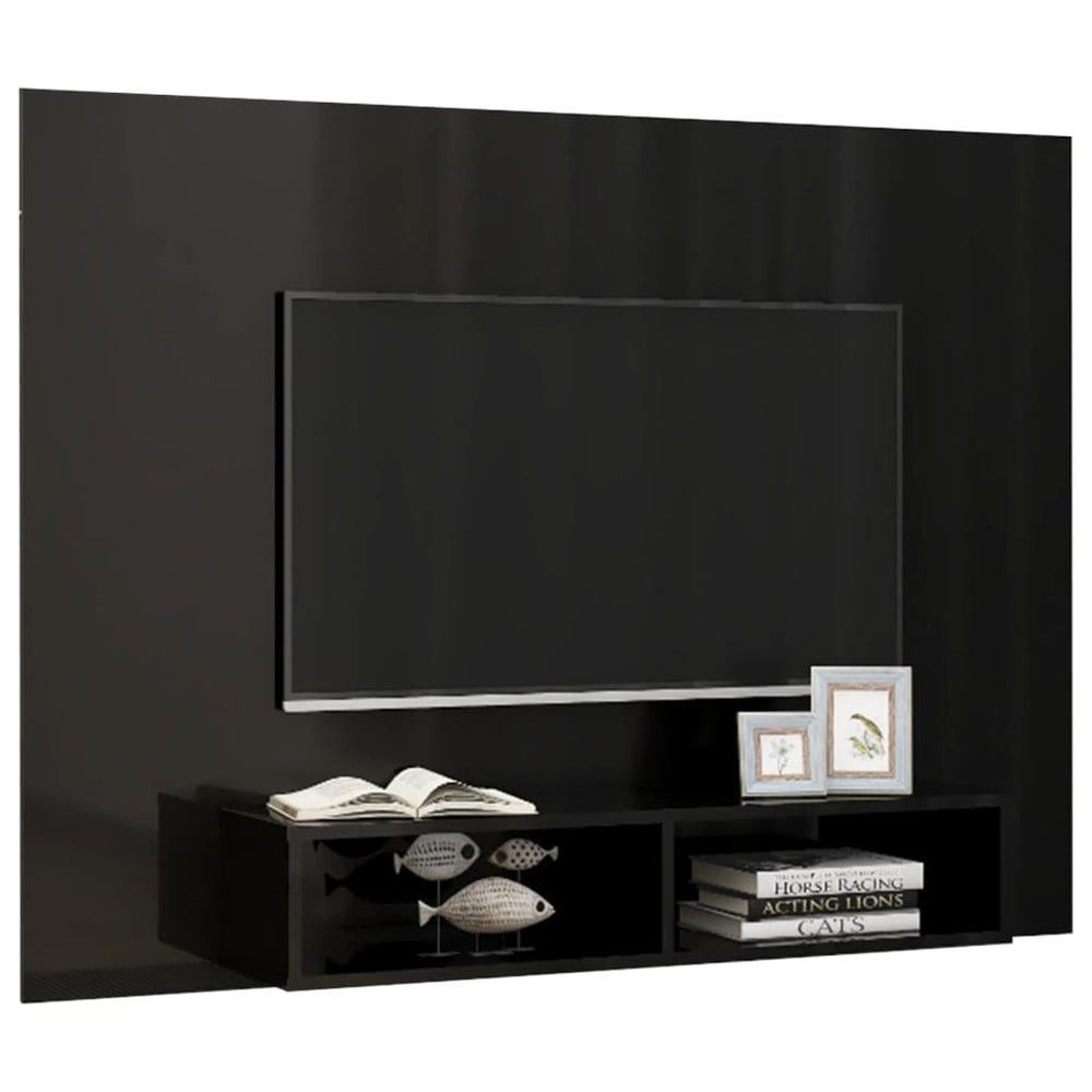 Tv-wandmeubel 135x23,5x90 cm spaanplaat hoogglans zwart MeubelReus