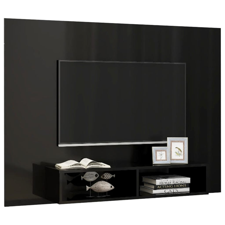 Tv-wandmeubel 135x23,5x90 cm spaanplaat hoogglans zwart MeubelReus