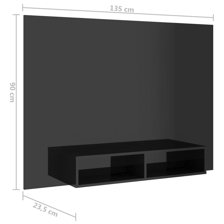 Tv-wandmeubel 135x23,5x90 cm spaanplaat hoogglans zwart MeubelReus