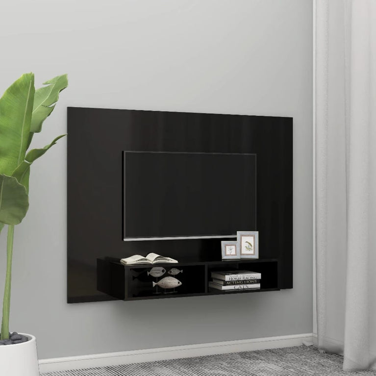 Tv-wandmeubel 135x23,5x90 cm spaanplaat hoogglans zwart MeubelReus