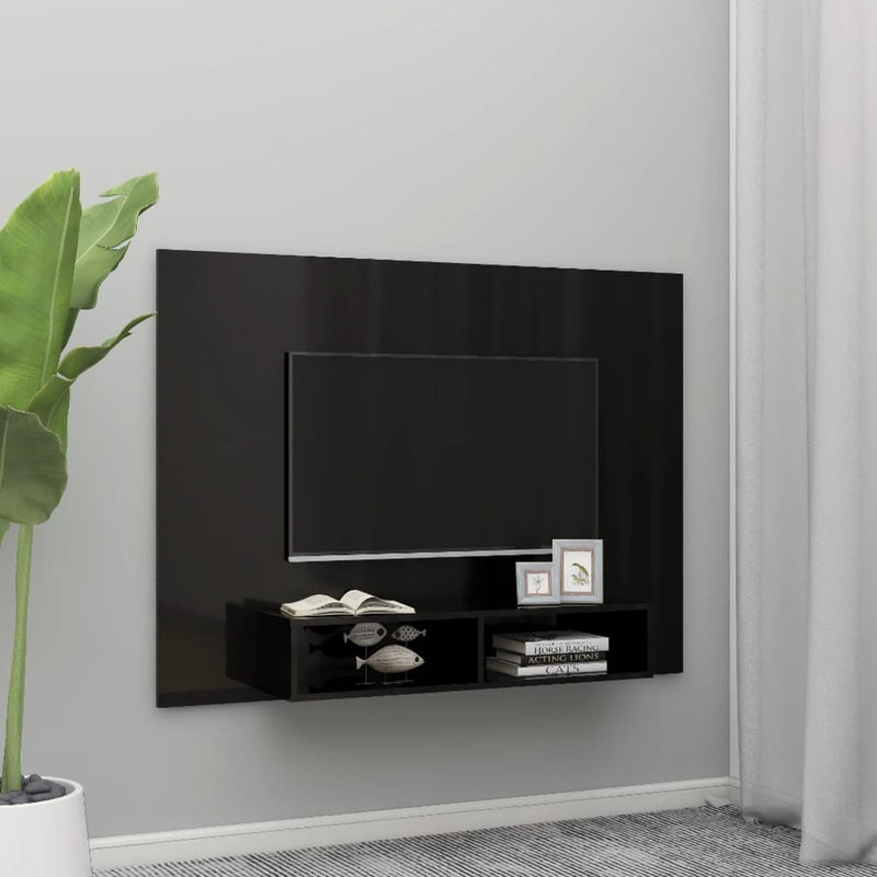 Tv-wandmeubel 135x23,5x90 cm spaanplaat hoogglans zwart MeubelReus