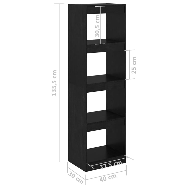 Boekenkast/kamerscherm 40x30x135,5 cm grenenhout zwart MeubelReus