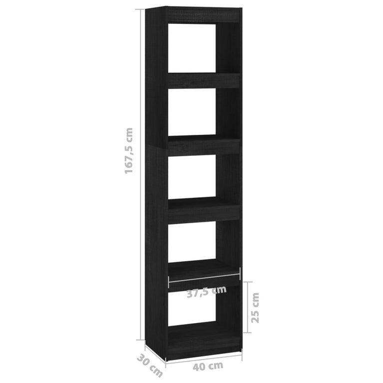 Boekenkast/kamerscherm 40x30x167,5 cm massief grenenhout zwart MeubelReus