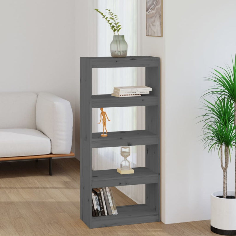 Boekenkast/kamerscherm 60x30x135,5 cm massief grenenhout grijs MeubelReus