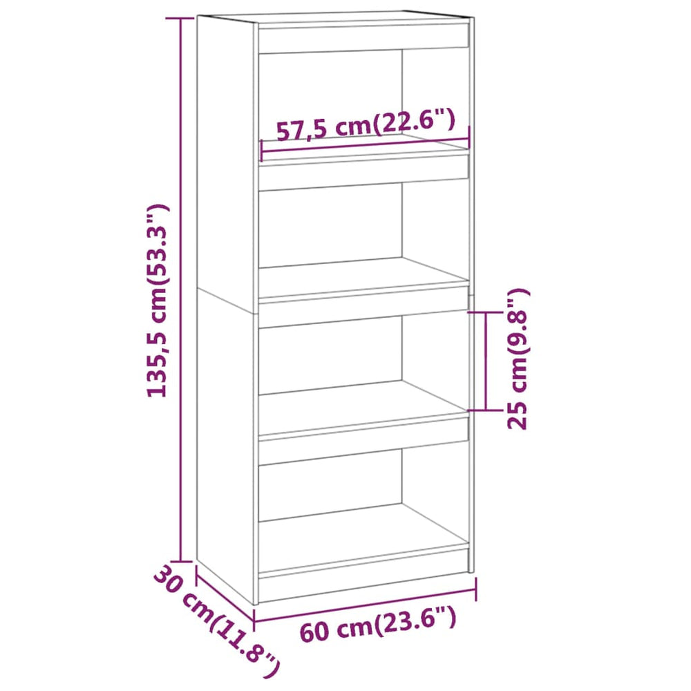 Boekenkast/kamerscherm 60x30x135,5 cm grenenhout honingbruin MeubelReus
